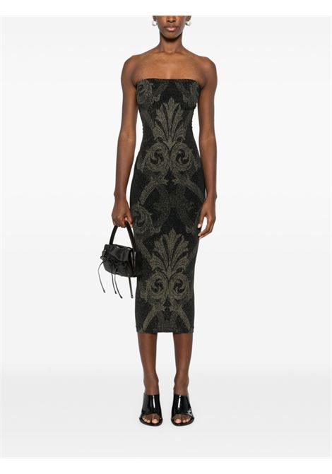 Black and gold baroque-jacquard metallic midi dress Wolford x etro - women WOLFORD X ETRO | 571727125